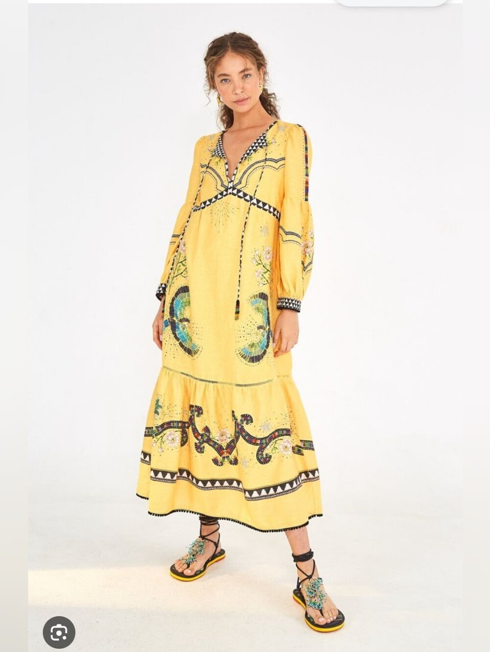 Farm Rio Yellow Borogodo Linen Dress L